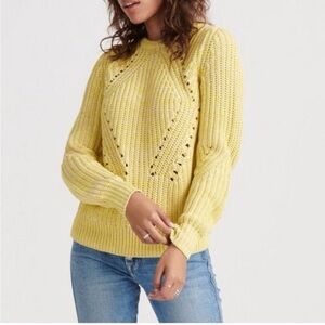 Lucky Brand Butter Yellow Crew Neck Chunky Knit Sweater Womens Pullover Size XL